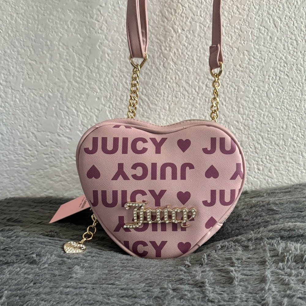 NWT Juicy Couture Faux Leather Licorice Heart
Fluffy Crossbody with Rhinestones